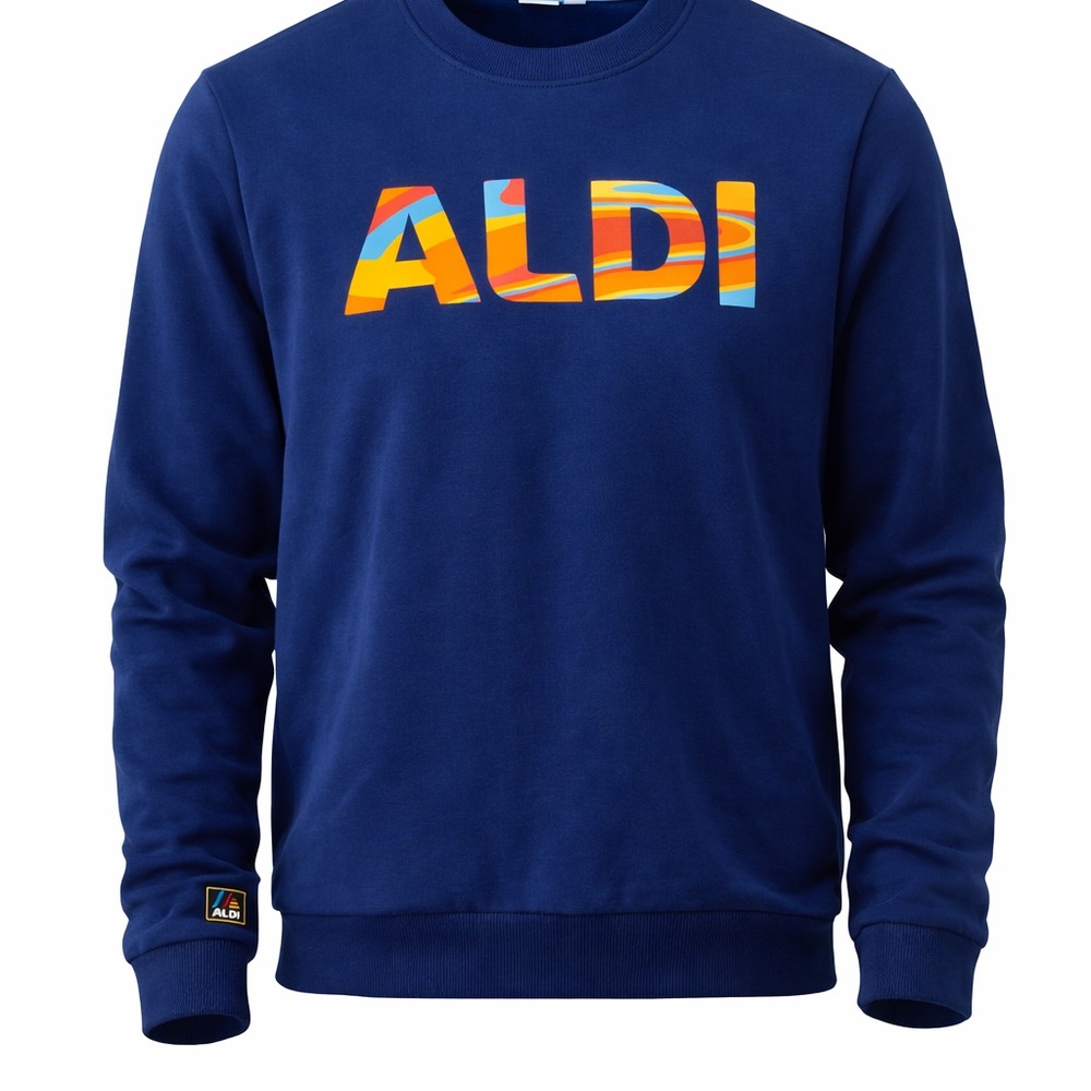 ALDI Gear Retro Logo Blue Crewneck Sweatshirt Size M Unisex Fit